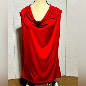 Worthington Sz L Red Sleeveless Draped Blouse 96% poly 18” p2p 30”L